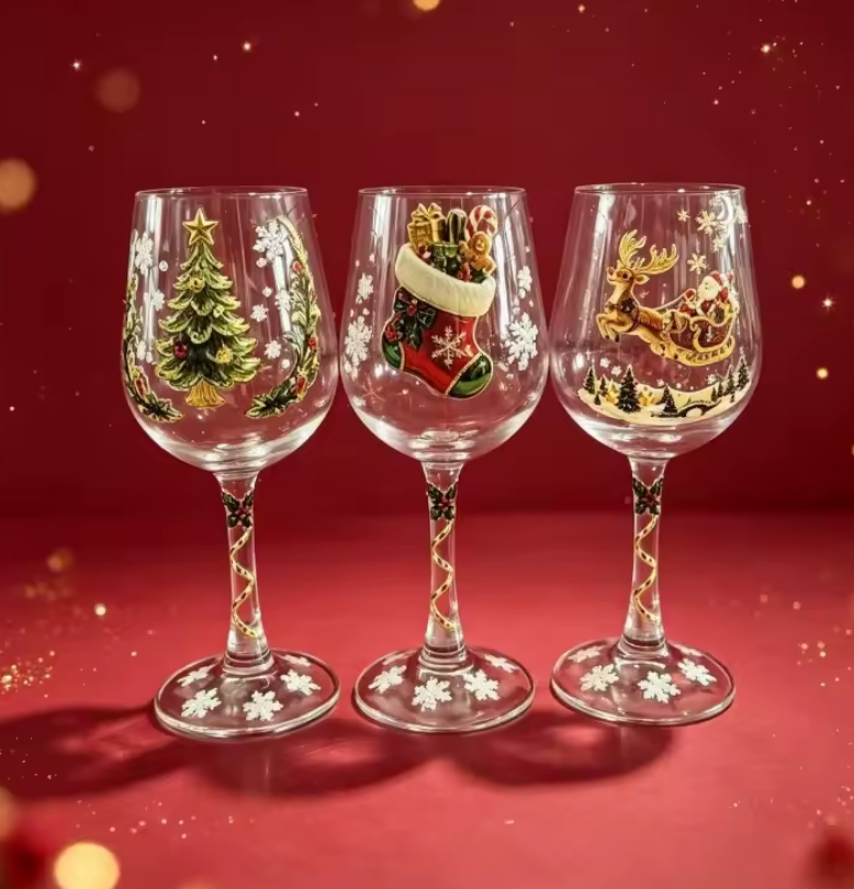 Copas de vino navideñas con relieve 3D