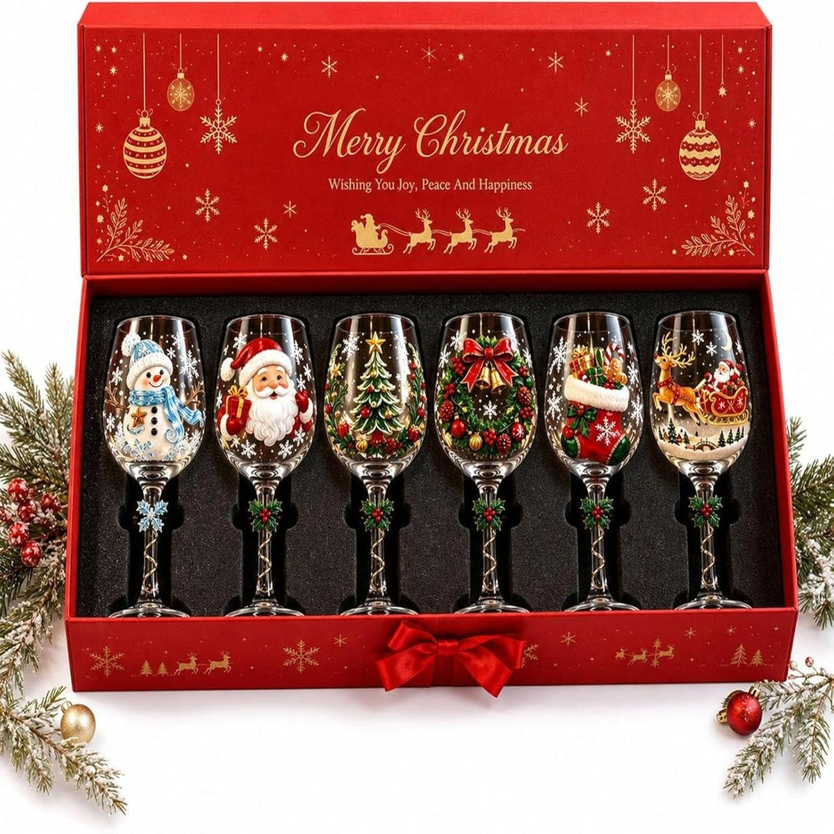 Copas de vino navideñas con relieve 3D